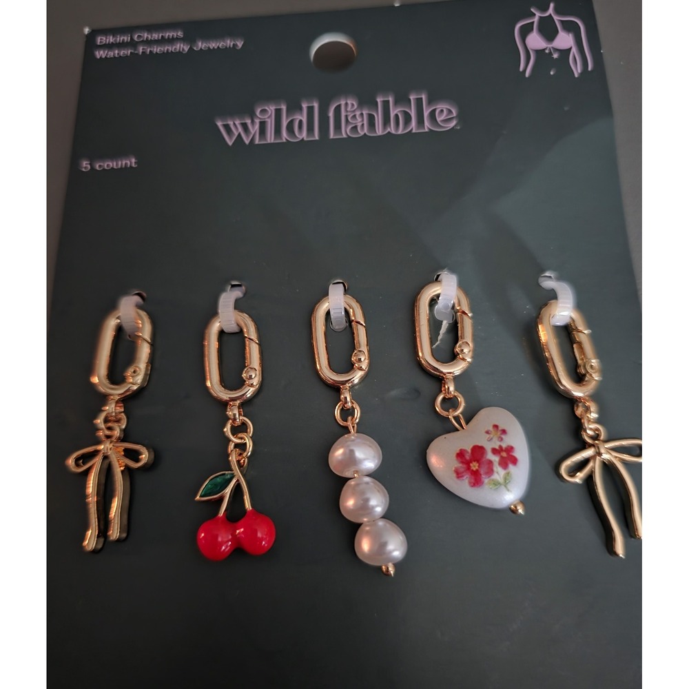 Wild Fable Bikini Charms 5 Count Water Friendly Jewelry Bow Cherry Heart Pearl